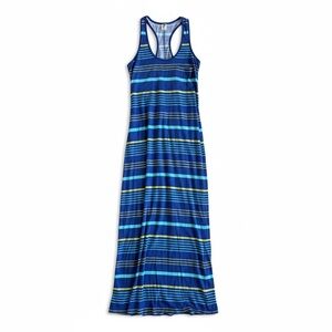 Roxy Racerback Maxi Dress Casual Beach Resort Style Summer Blue Stripes Large